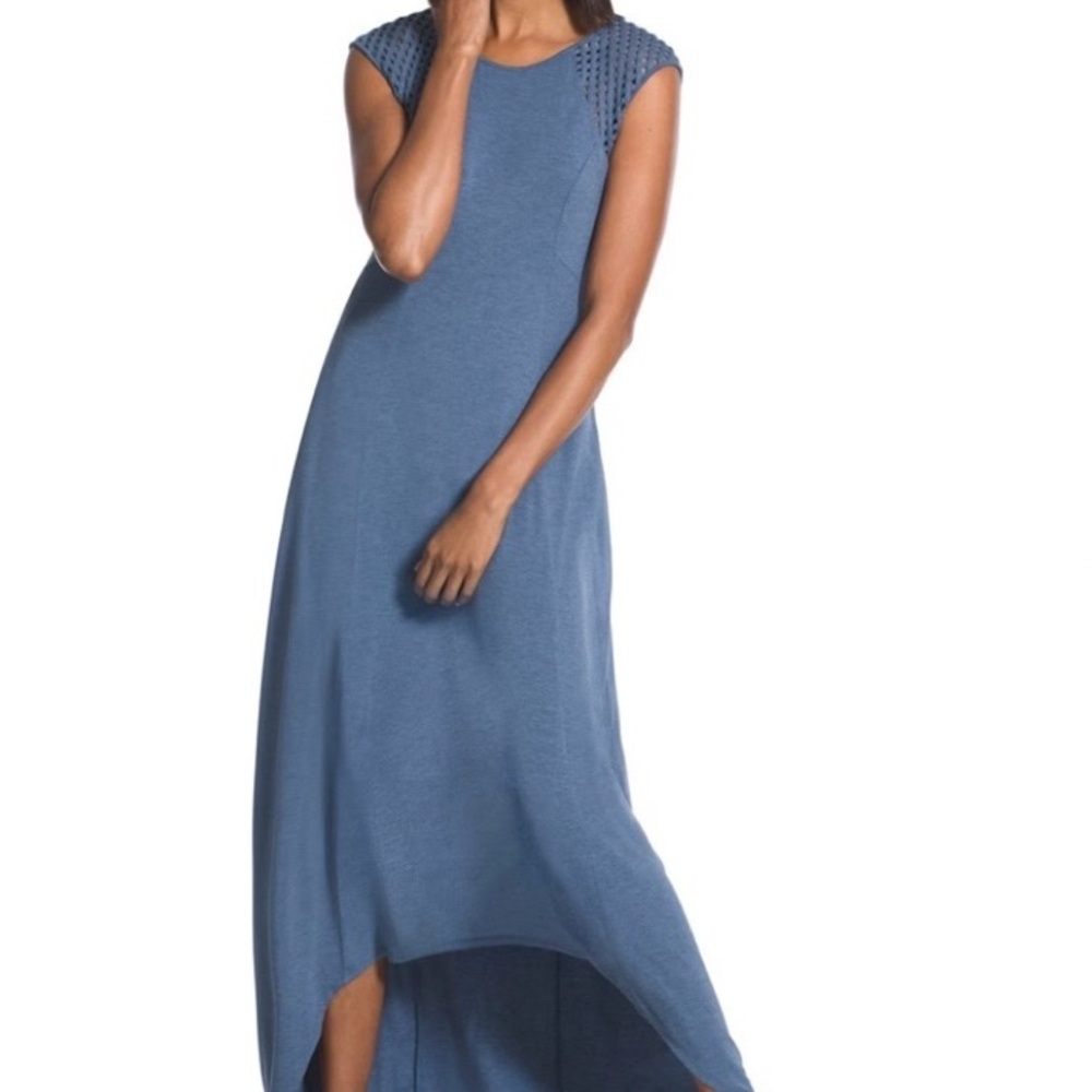Chico's Knit Maxi Dress, Sleeveless, Lattice at shoulders, High Low Hem